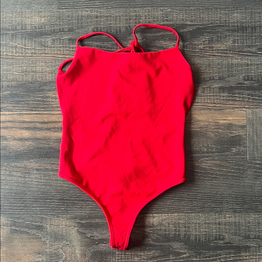 Red One-Piece Open Back Bodysuit